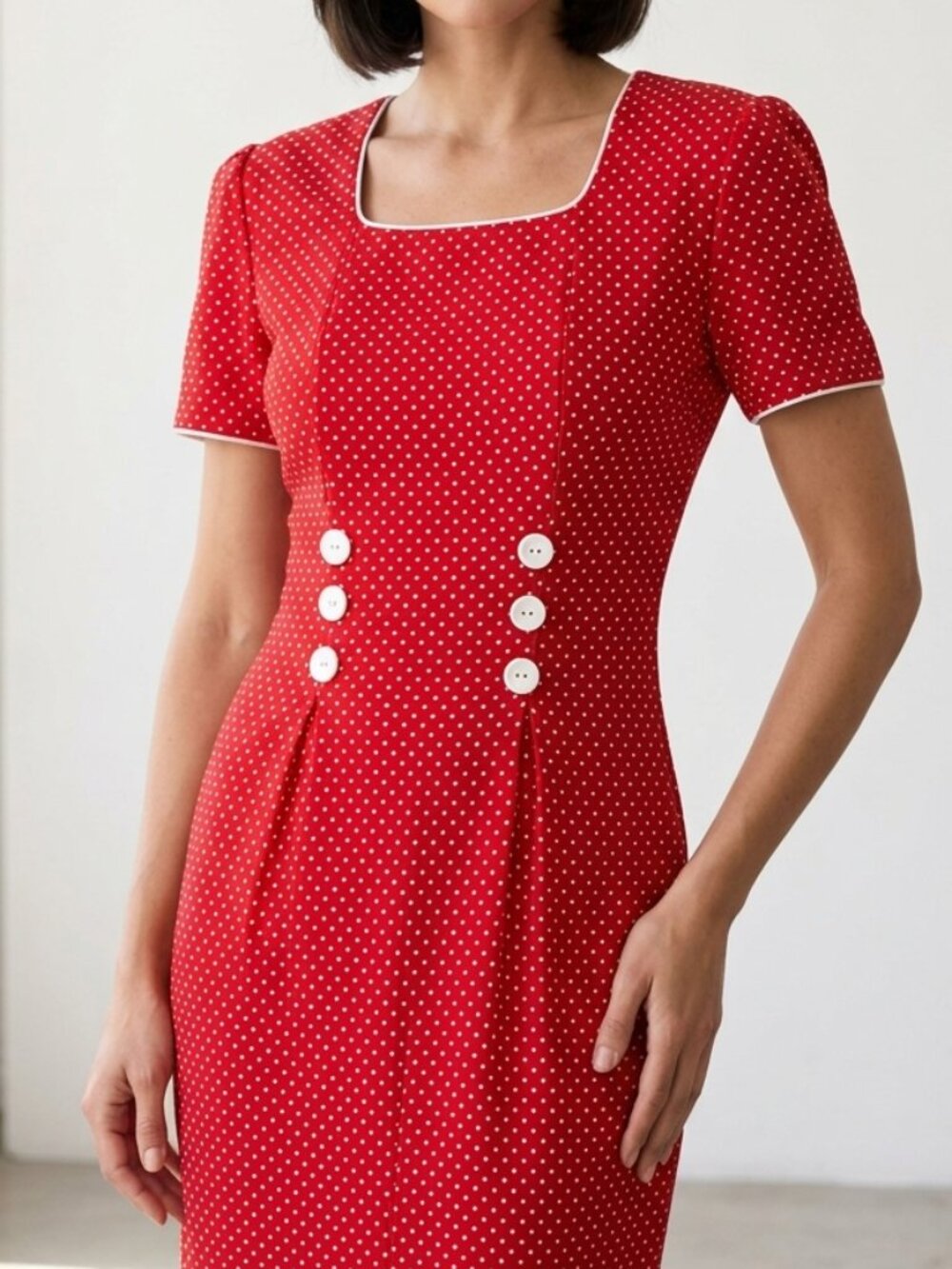 Vintage My Michelle Red Polka Dot Rockabilly Pinup Midi Dress 7/8